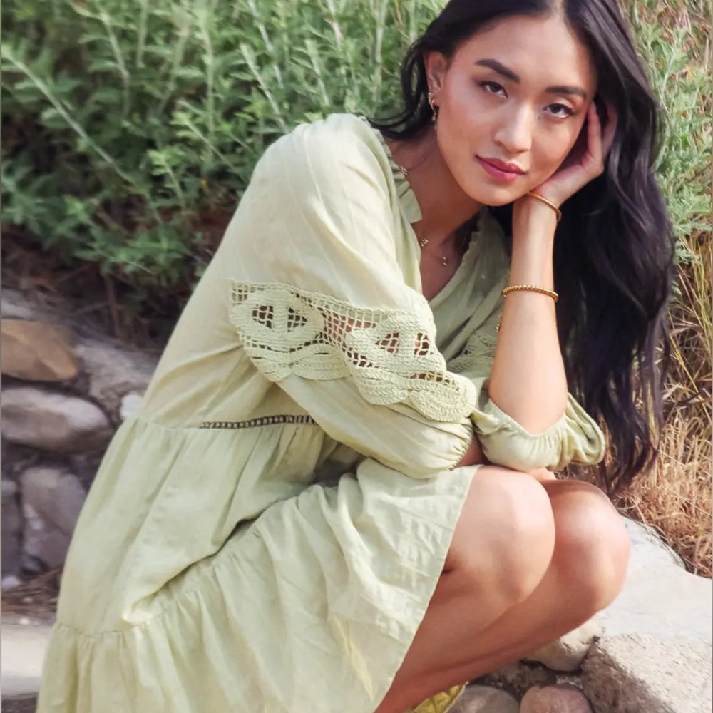 bohme Light Sage Crochet-Trim Mini Dress